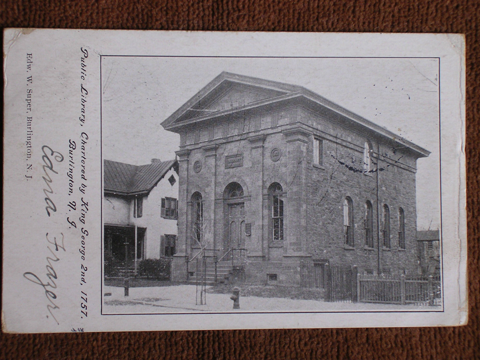 Burlington - Old Burlington Library with house in background - c 1910