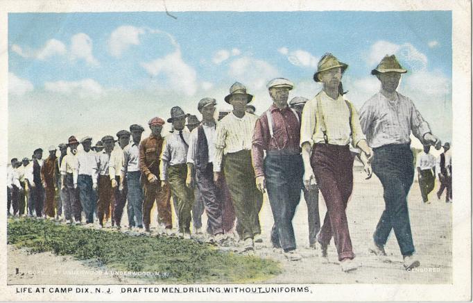 Camp Dix - Draftees drill out of uniforms - either possibly very early WWII