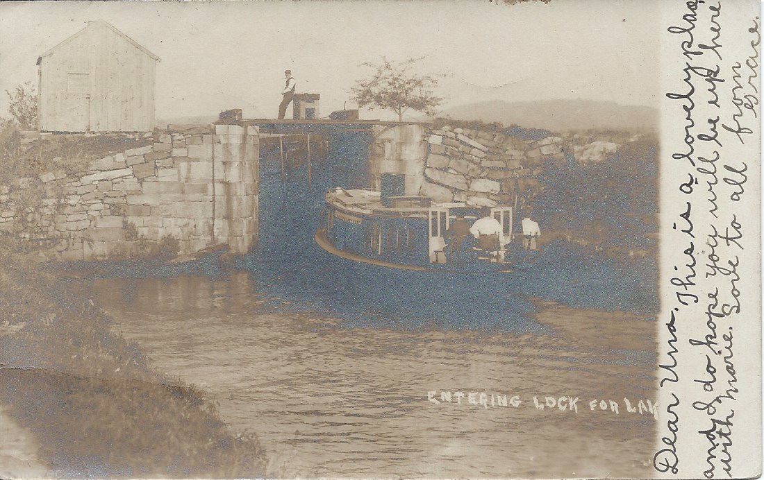 Lake Hopatcong - boat entering lock - c 1910